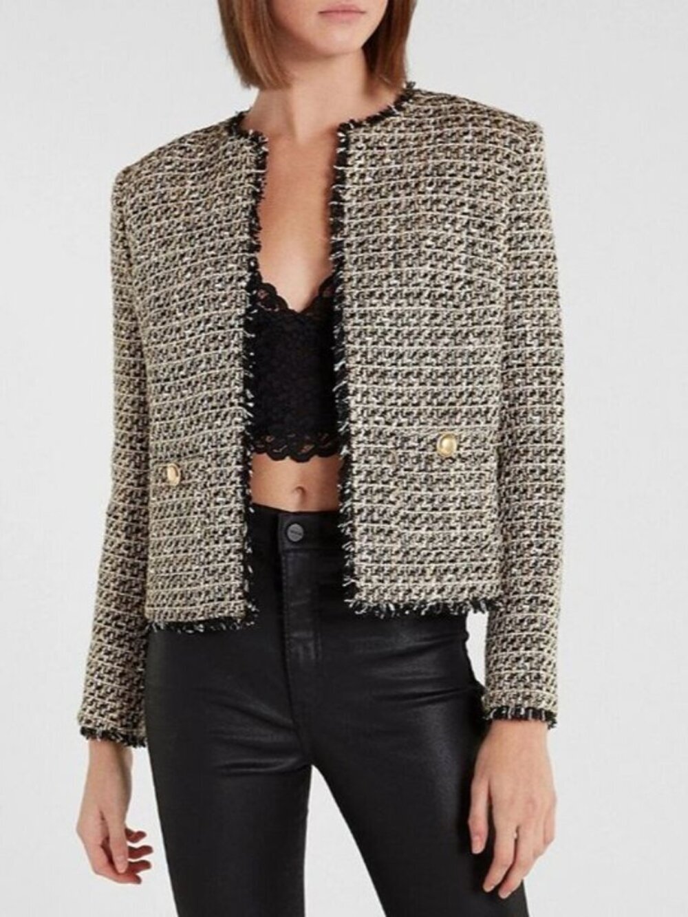 Express Gold Metallic Tweed Blazer